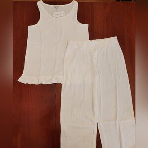 White Sleeveless Top and Pants Pajama Set by You Say XS,S